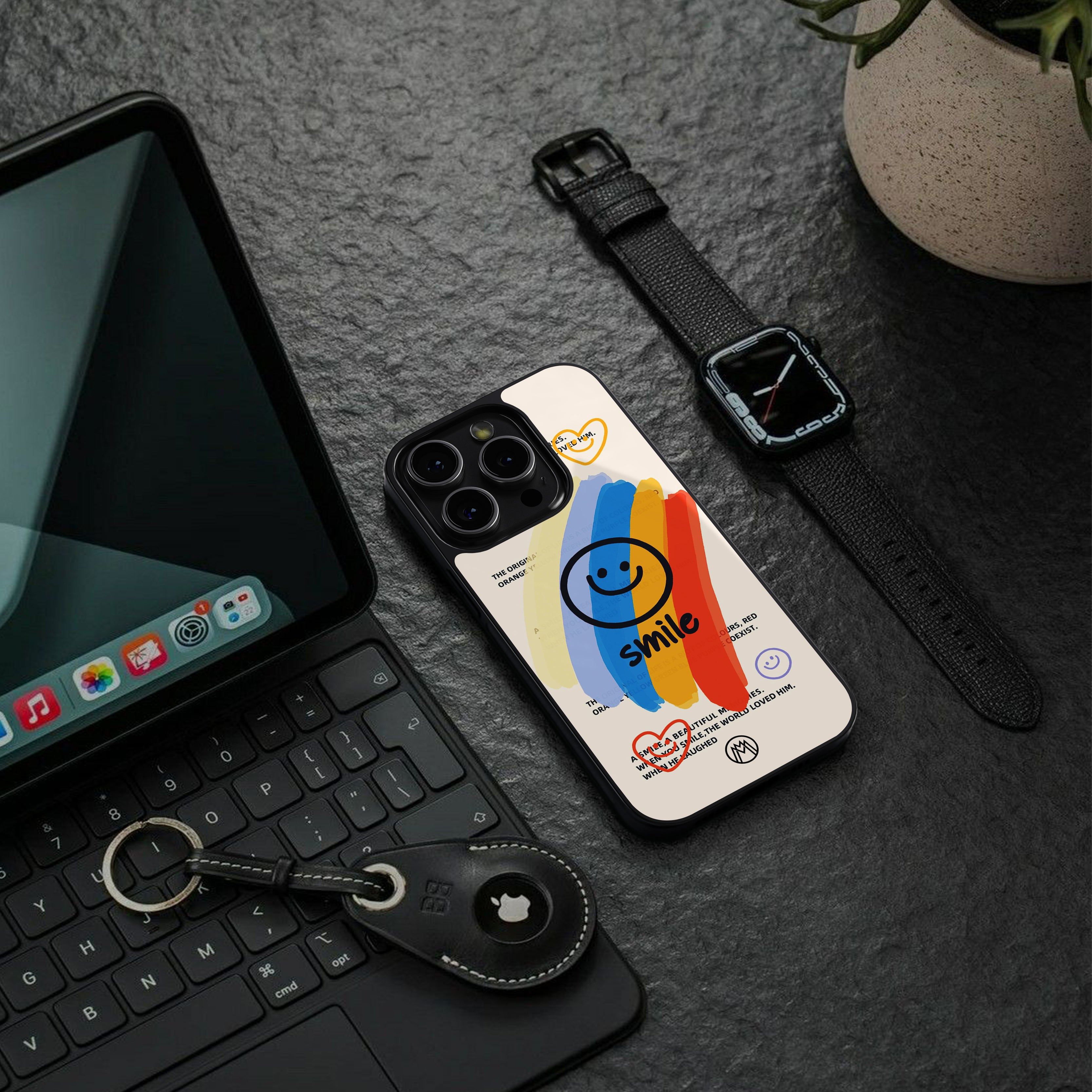 smile colourful back phone cover | glass case for iphone 15