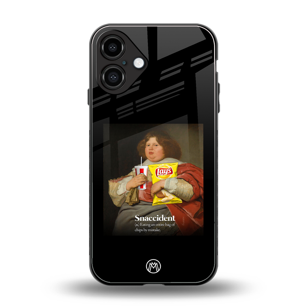 snaccident back phone cover | glass case for iphone 16 plus