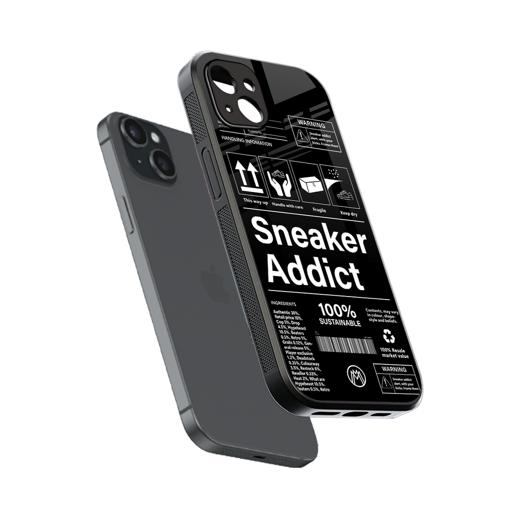 sneaker addict back phone cover | glass case for iphone 15 plus