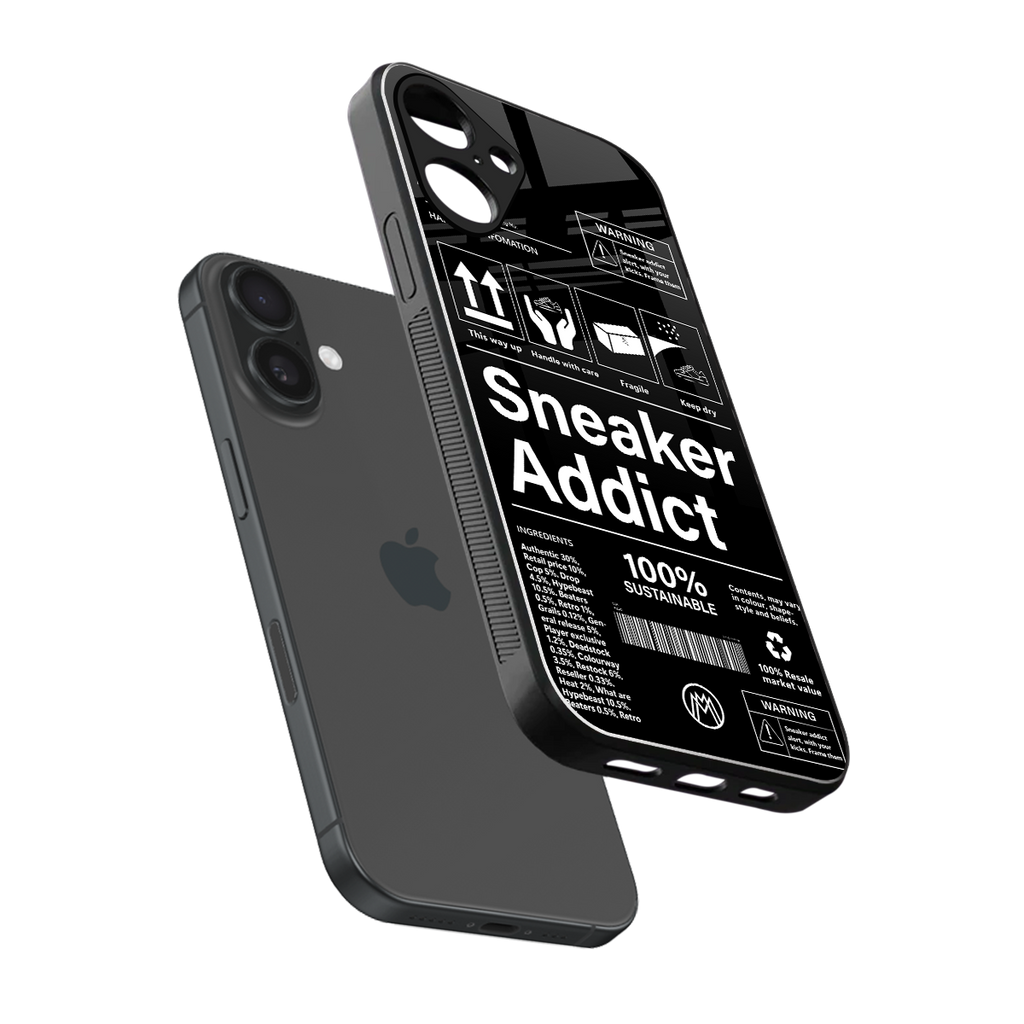 sneaker addict back phone cover | glass case for iphone 16 plus