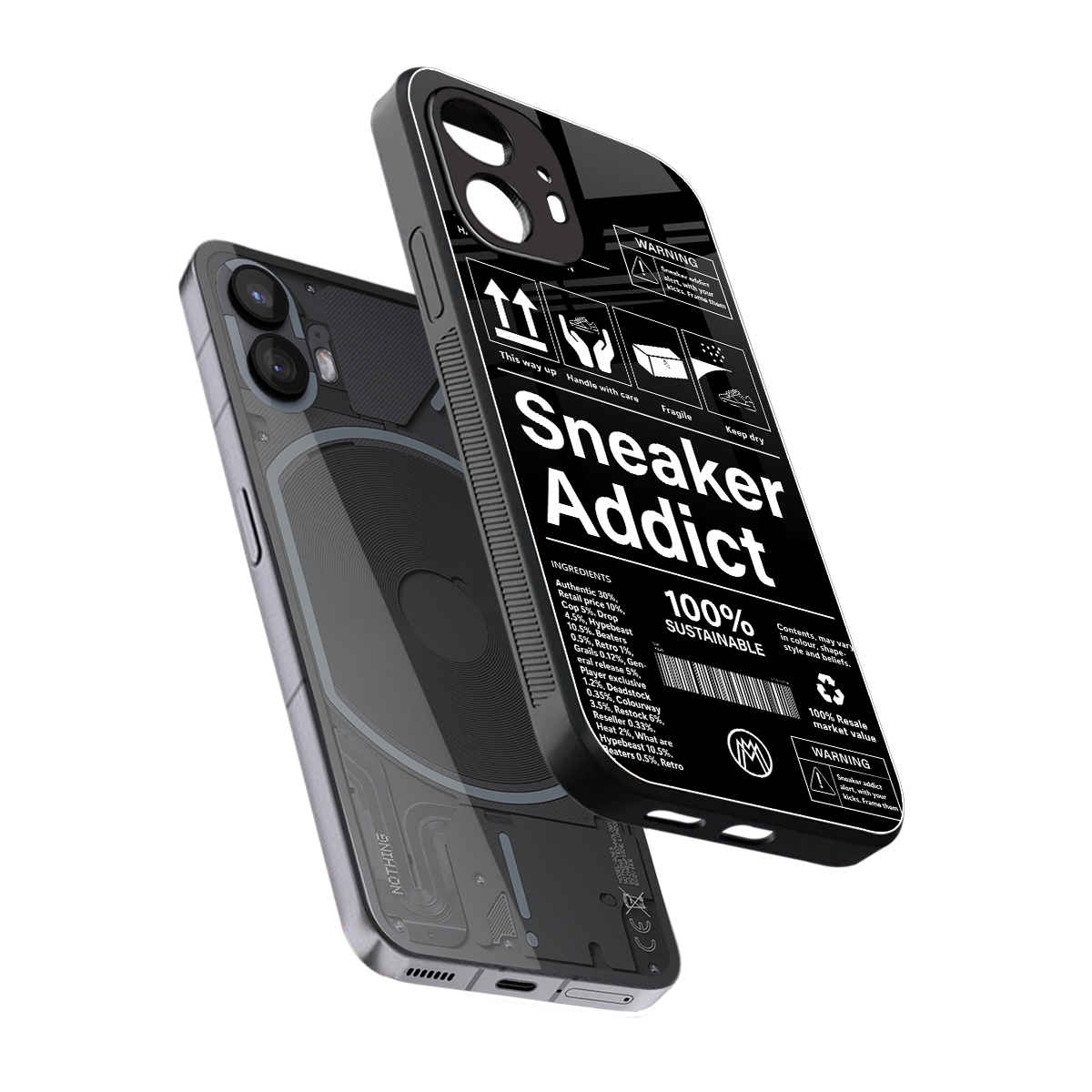 sneaker addict back phone cover | glass case for nothing phone 2
