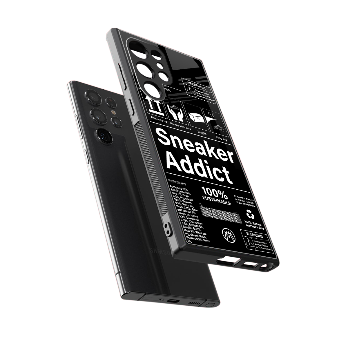 sneaker addict back phone cover | glass case for samsung galaxy s23 ultra