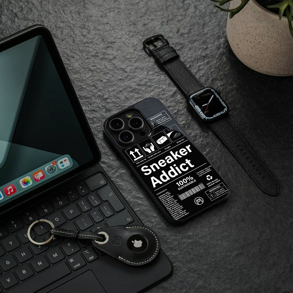 sneaker addict back phone cover | glass case for iphone 15 plus