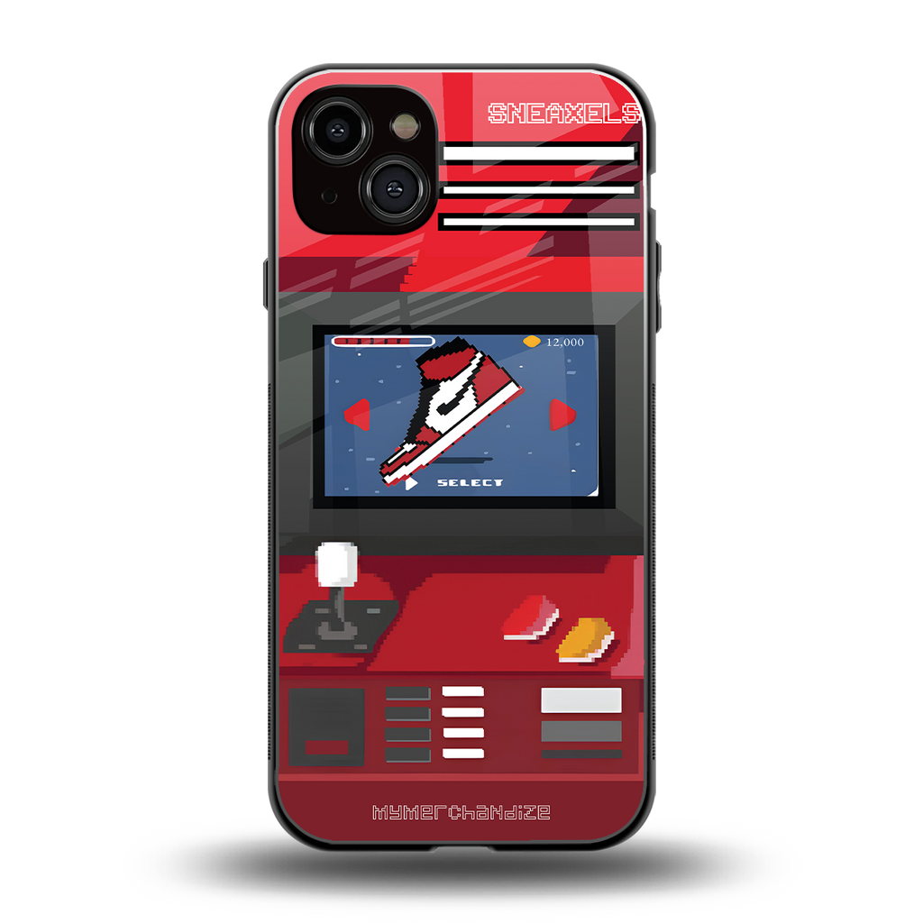 sneaxels red back phone cover | glass case for iphone 15 plus