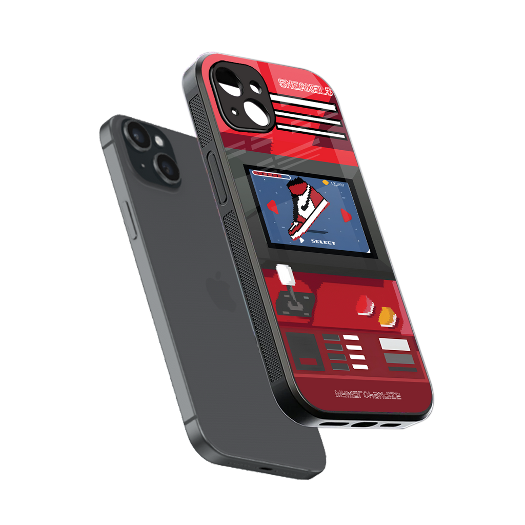 sneaxels red back phone cover | glass case for iphone 15 plus