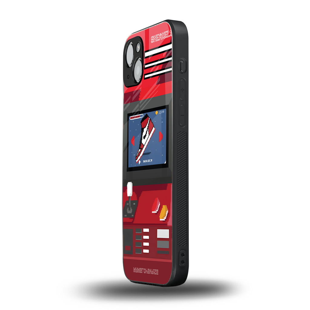 sneaxels red back phone cover | glass case for iphone 15 plus