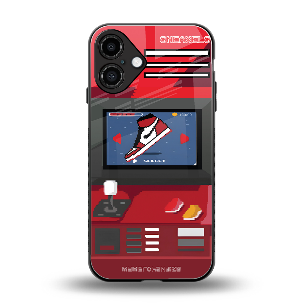 sneaxels red back phone cover | glass case for iphone 16 plus