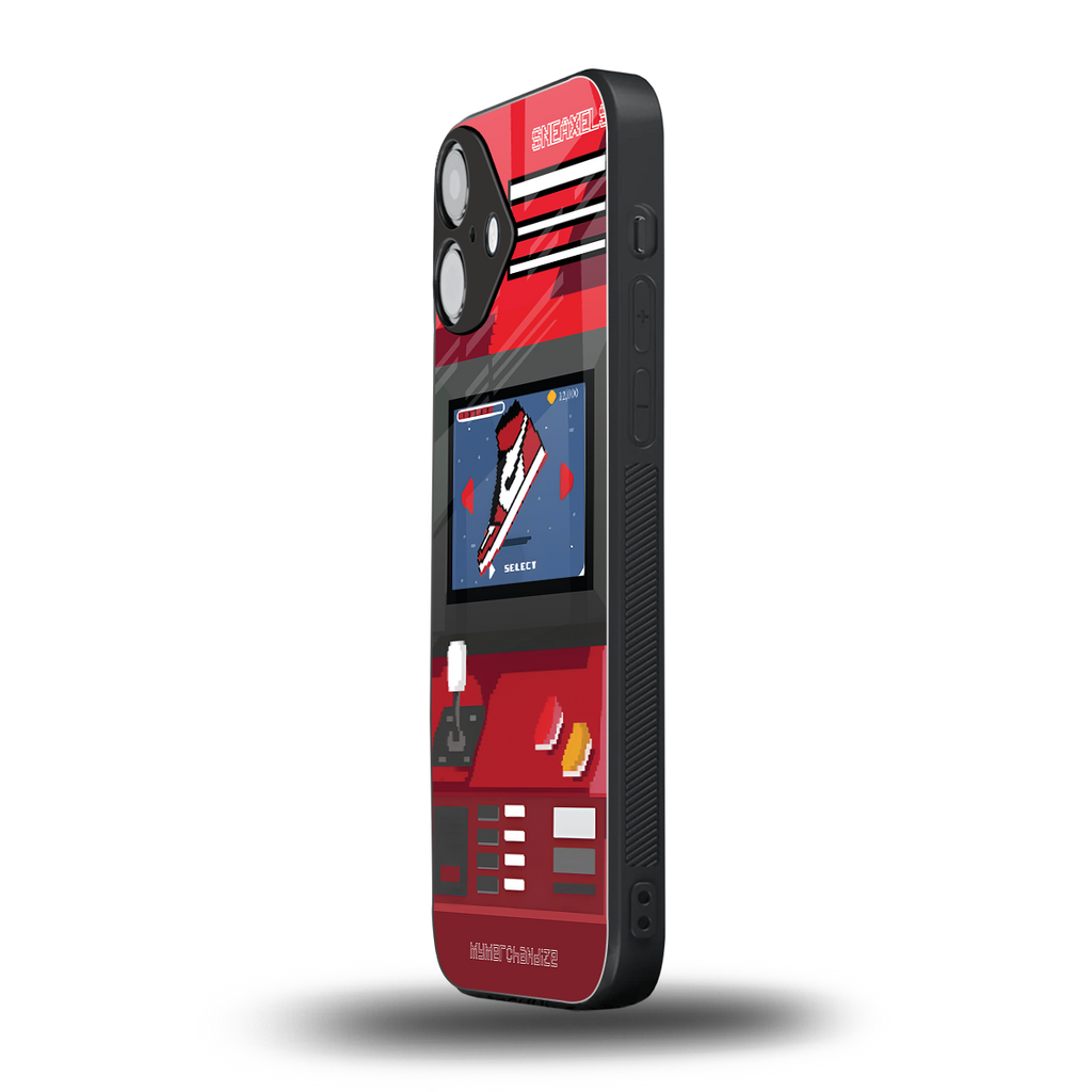 sneaxels red back phone cover | glass case for iphone 16 plus