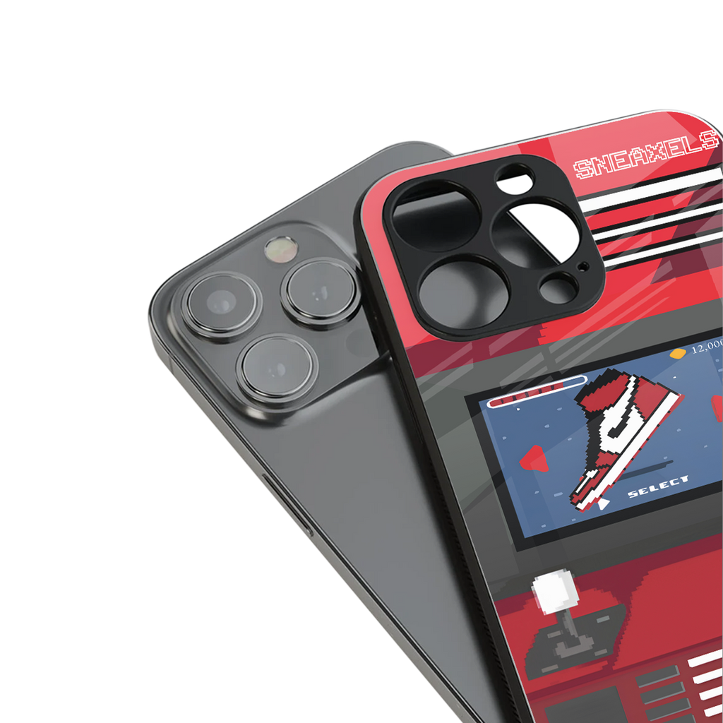 sneaxels red back phone cover | glass case for iphone 15 plus