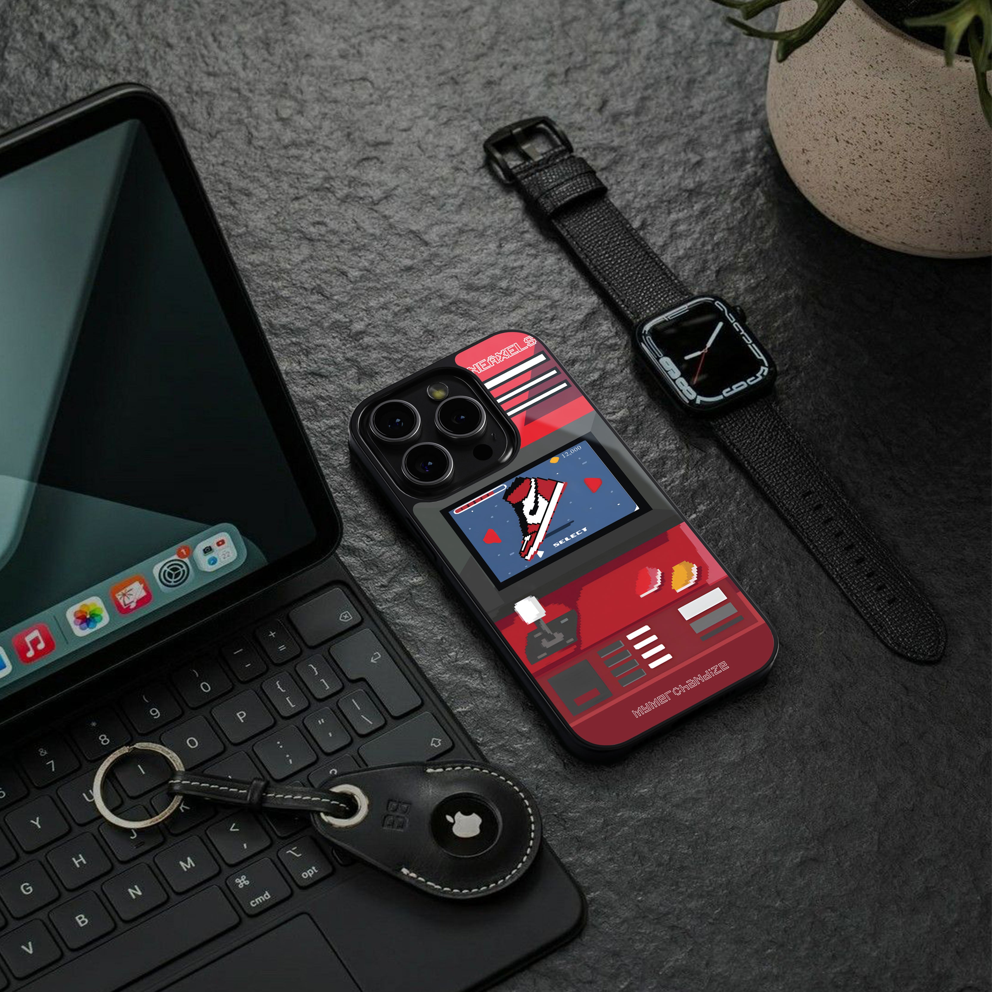 sneaxels red back phone cover | glass case for iphone 16 plus