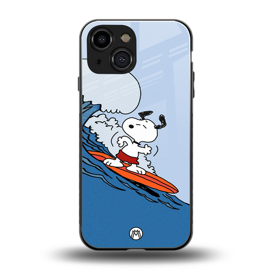 snoopy surfing back phone cover | glass case for iphone 13 mini
