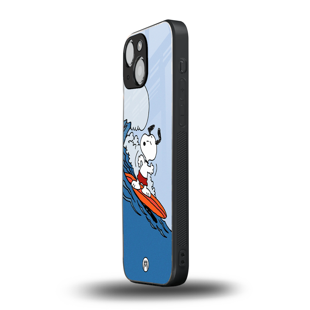 snoopy surfing back phone cover | glass case for iphone 13 mini