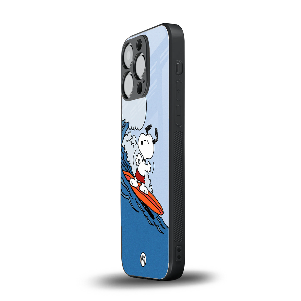 snoopy surfing back phone cover | glass case for iphone 13 pro