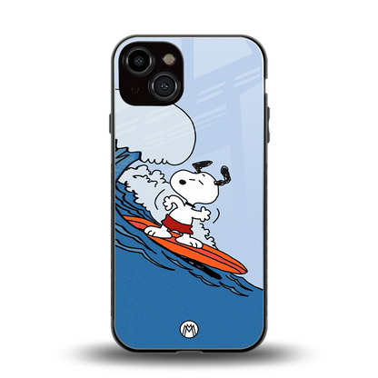snoopy surfing back phone cover | glass case for iphone 13