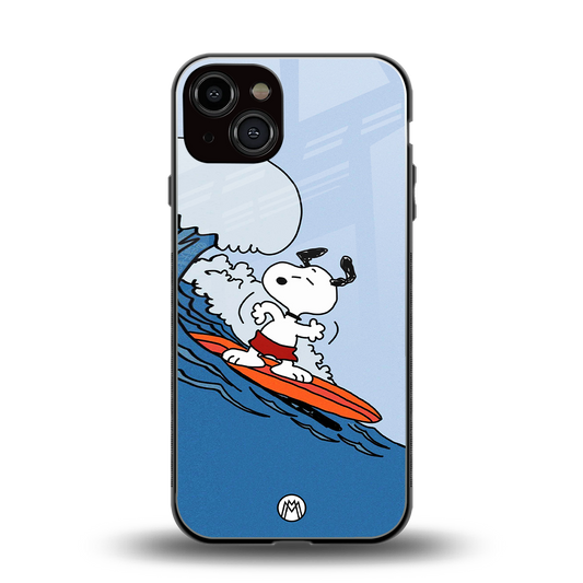 snoopy surfing back phone cover | glass case for iphone 13