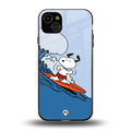 snoopy surfing back phone cover | glass case for iphone 15 plus
