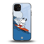 snoopy surfing back phone cover | glass case for iphone 14 plus