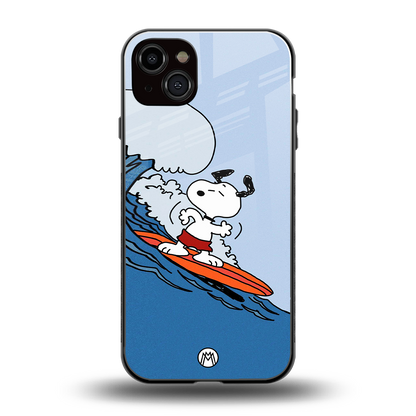 snoopy surfing back phone cover | glass case for iphone 14 plus