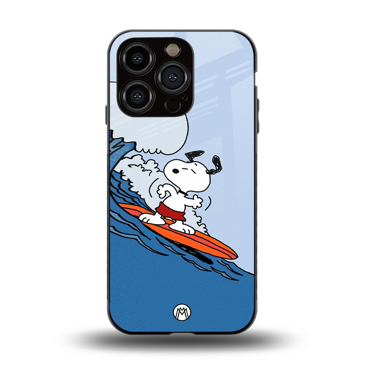 snoopy surfing back phone cover | glass case for iphone 15 pro