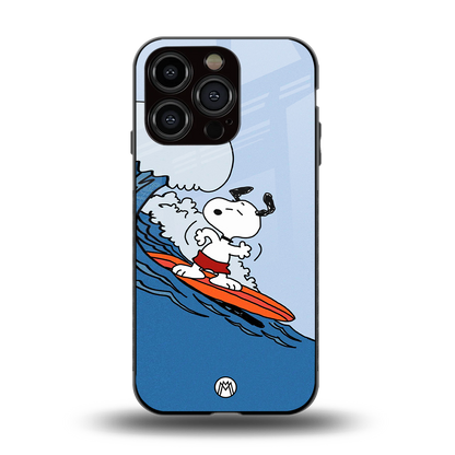 snoopy surfing back phone cover | glass case for iphone 15 pro
