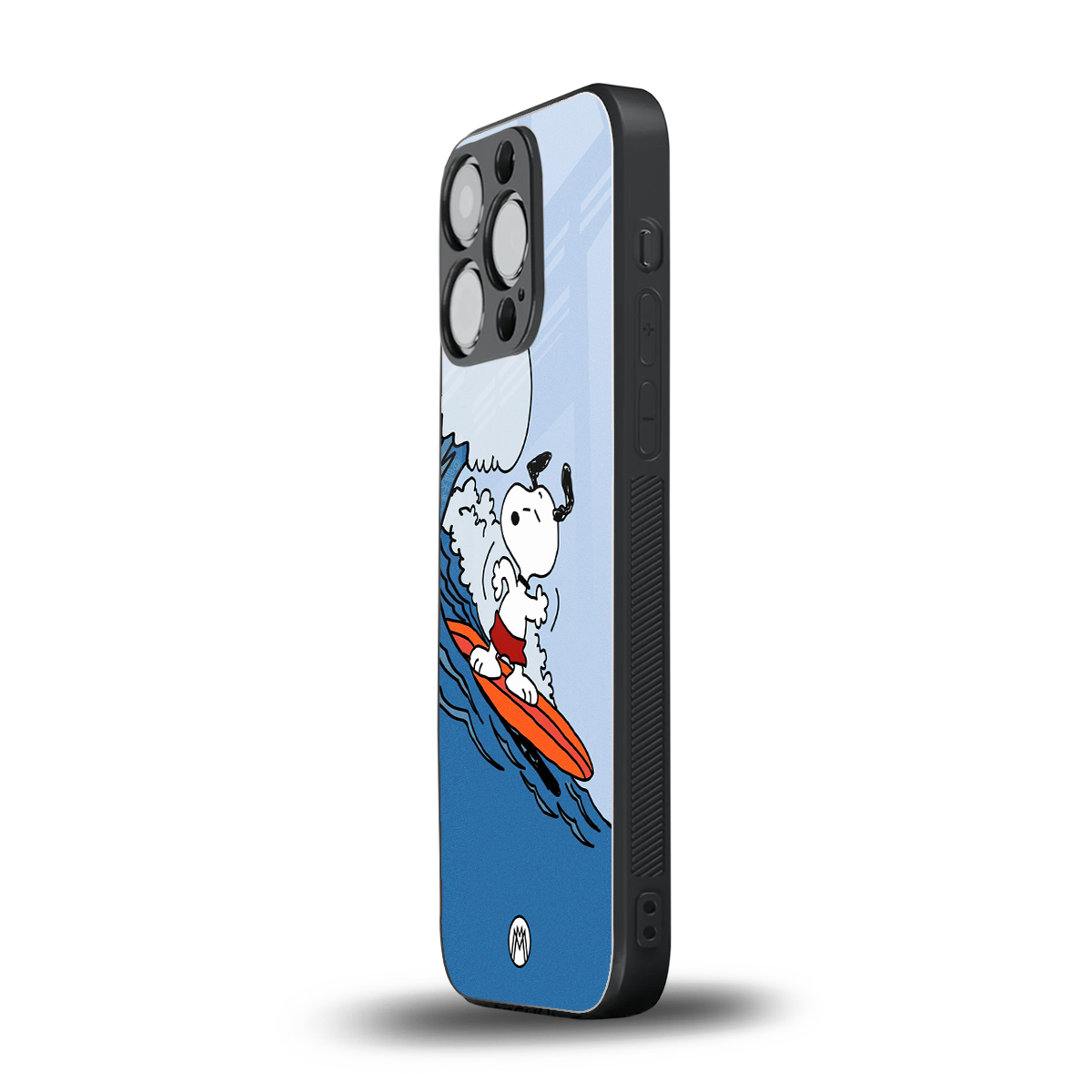 snoopy surfing back phone cover | glass case for iphone 15 pro