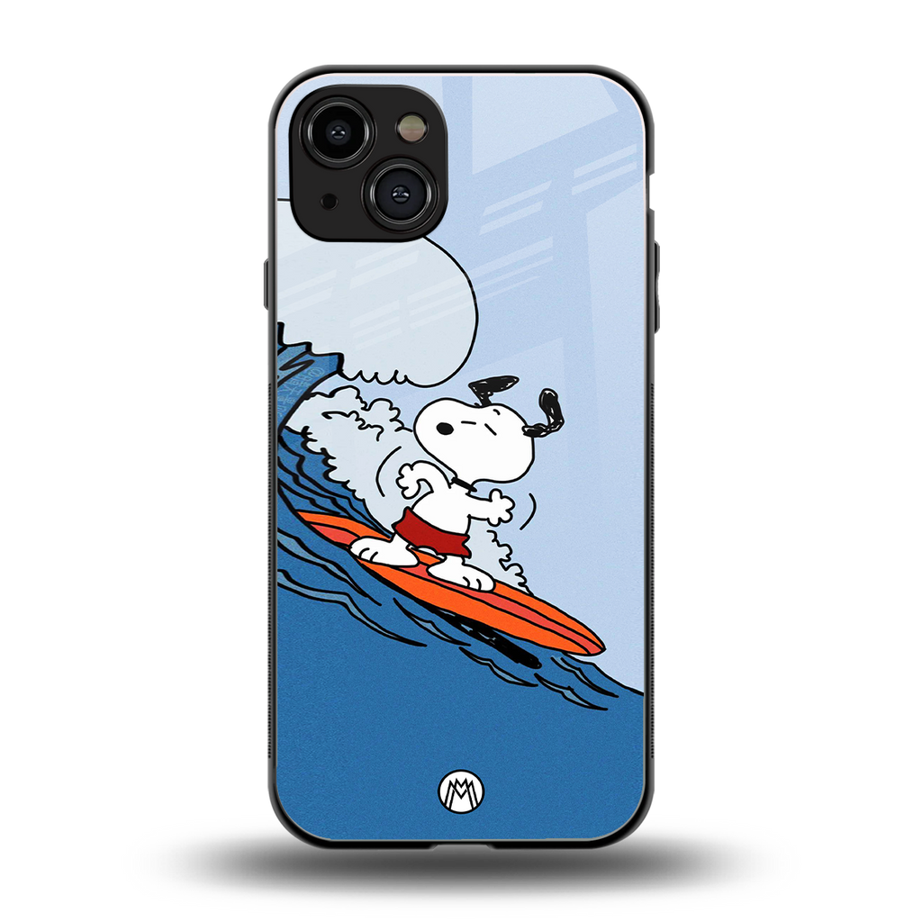 snoopy surfing back phone cover | glass case for iphone 15