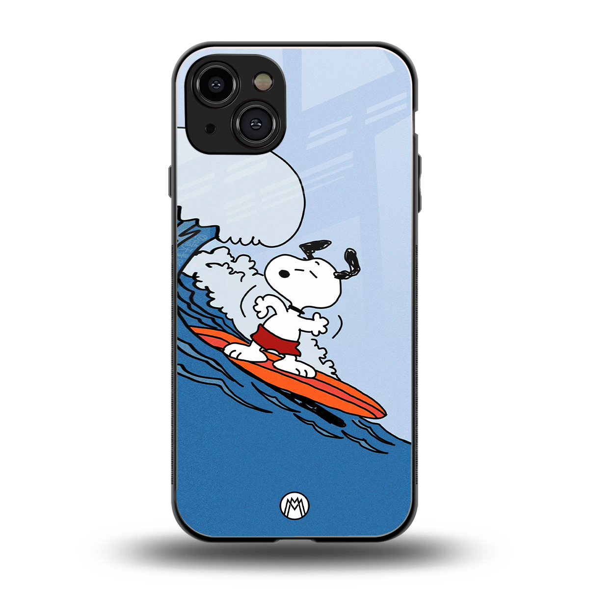 snoopy surfing back phone cover | glass case for iphone 15