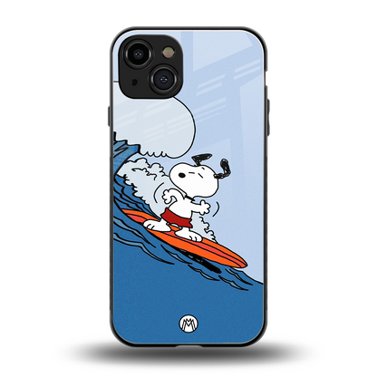 snoopy surfing back phone cover | glass case for iphone 14