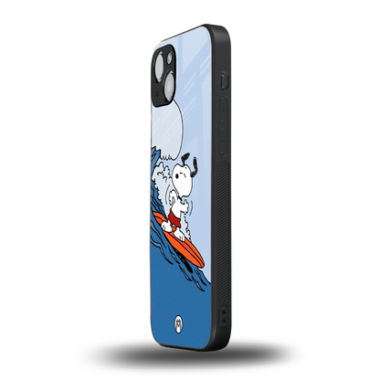 snoopy surfing back phone cover | glass case for iphone 14