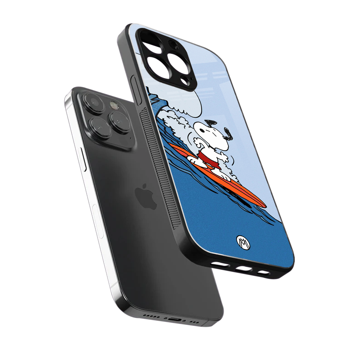 snoopy surfing back phone cover | glass case for iphone 15 pro