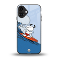 snoopy surfing back phone cover | glass case for iphone 16 plus