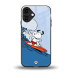 snoopy surfing back phone cover | glass case for iphone 16 plus
