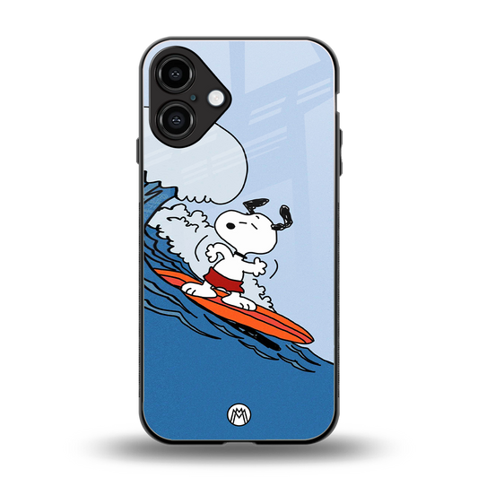 snoopy surfing back phone cover | glass case for iphone 16 plus