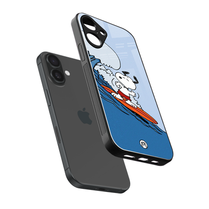 snoopy surfing back phone cover | glass case for iphone 16 plus