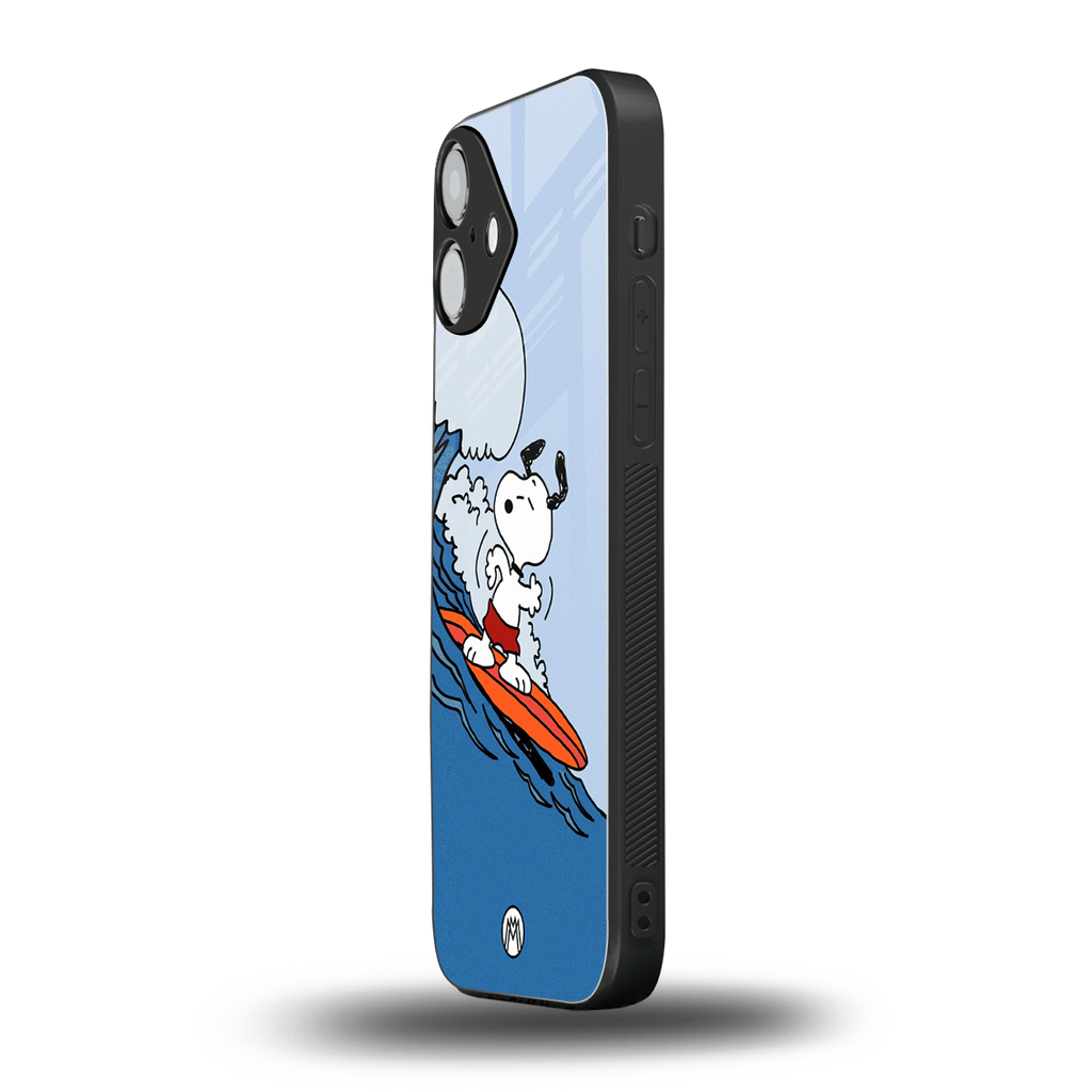 snoopy surfing back phone cover | glass case for iphone 16 plus