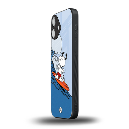 snoopy surfing back phone cover | glass case for iphone 16 plus