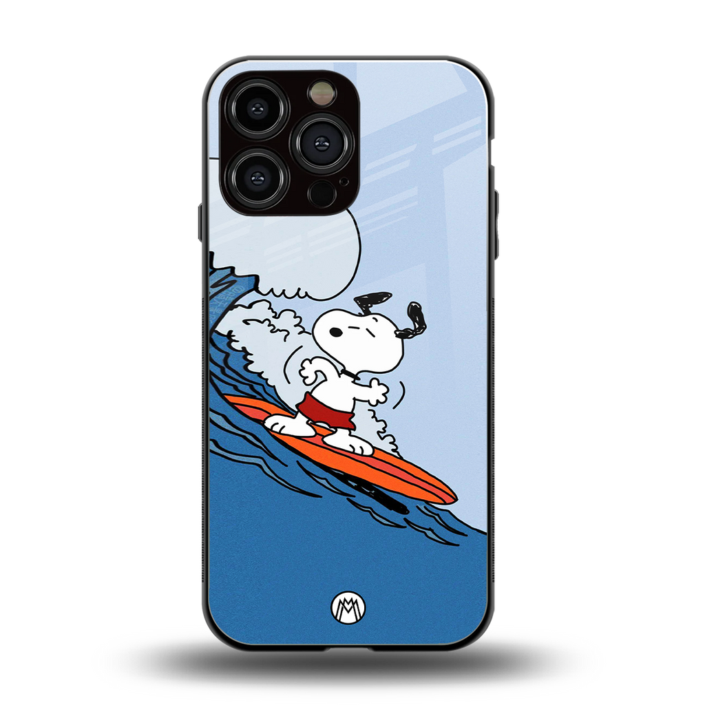 snoopy surfing back phone cover | glass case for iphone 16 pro max