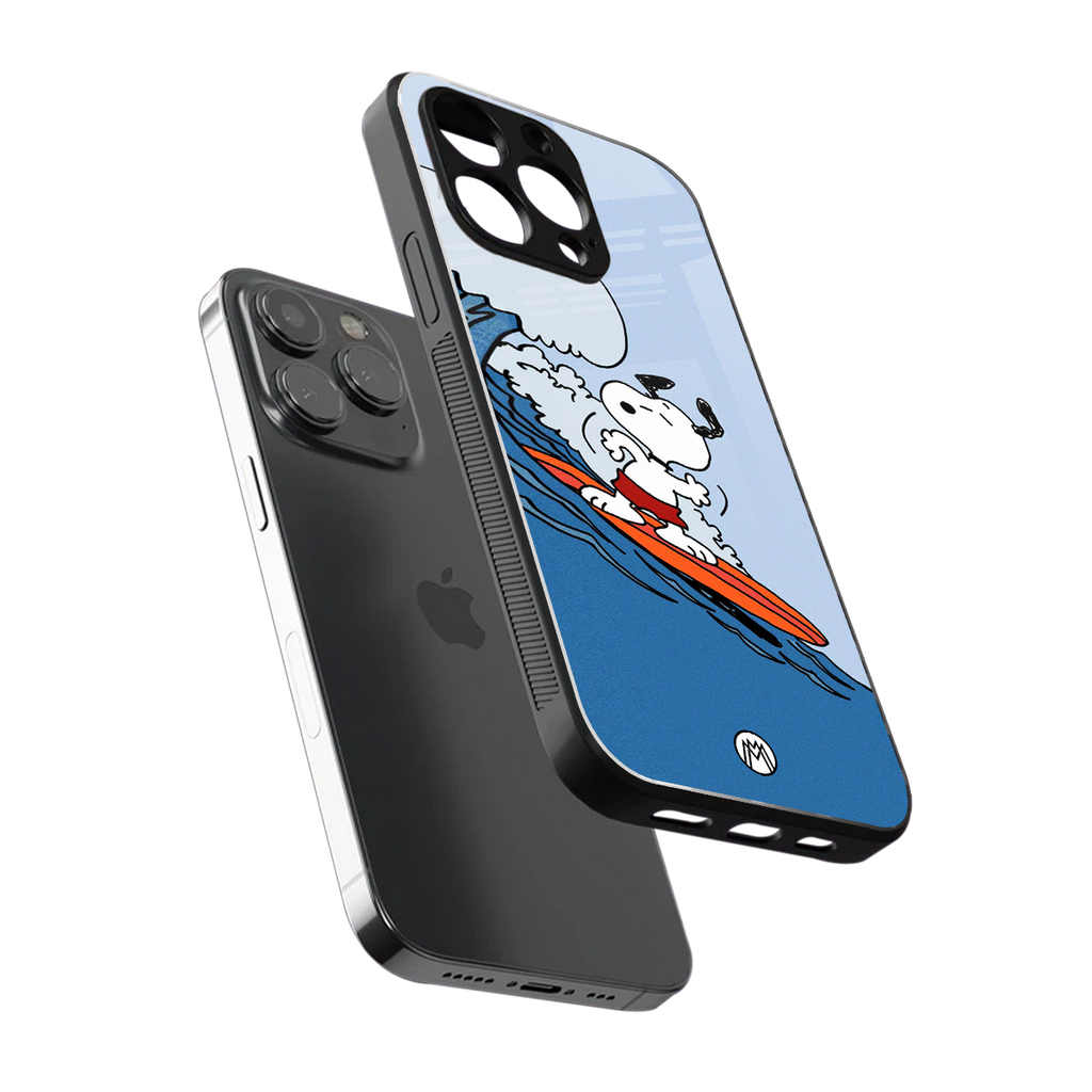 snoopy surfing back phone cover | glass case for iphone 16 pro max