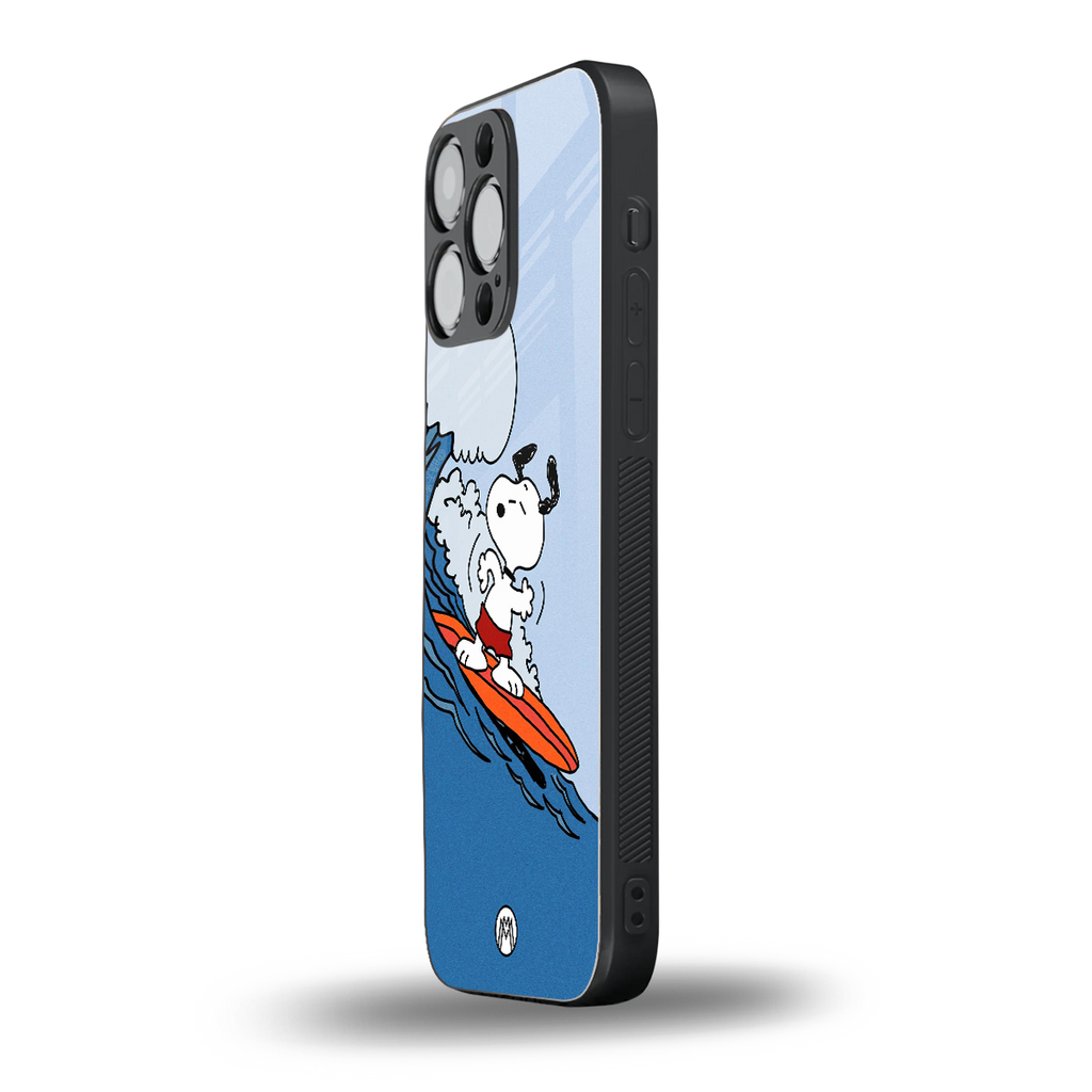 snoopy surfing back phone cover | glass case for iphone 16 pro max