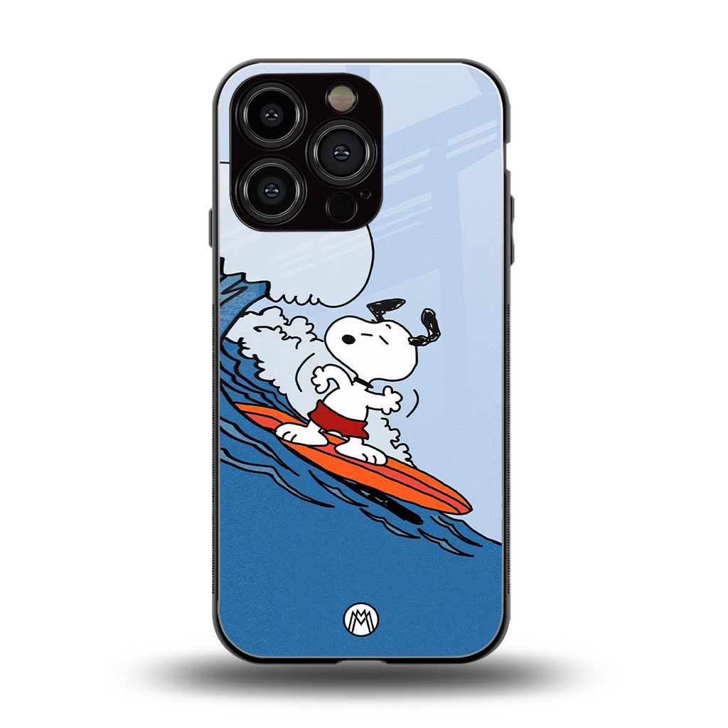snoopy surfing back phone cover | glass case for iphone 16 pro