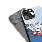 snoopy surfing back phone cover | glass case for iphone 16 plus