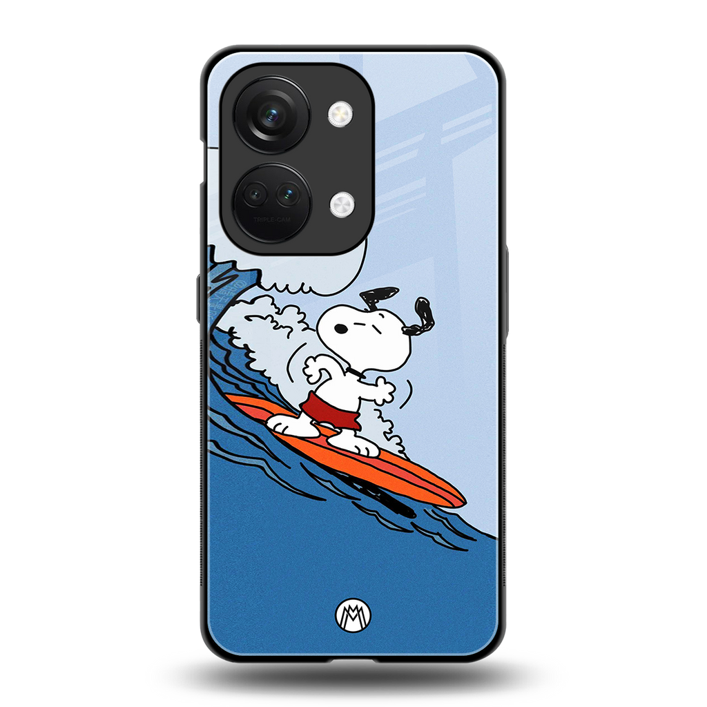 snoopy surfing back phone cover | glass case for oneplus nord 3