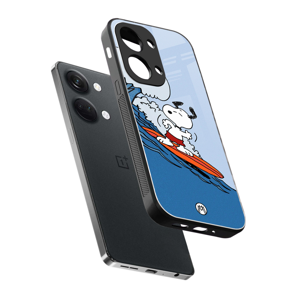 snoopy surfing back phone cover | glass case for oneplus nord 3