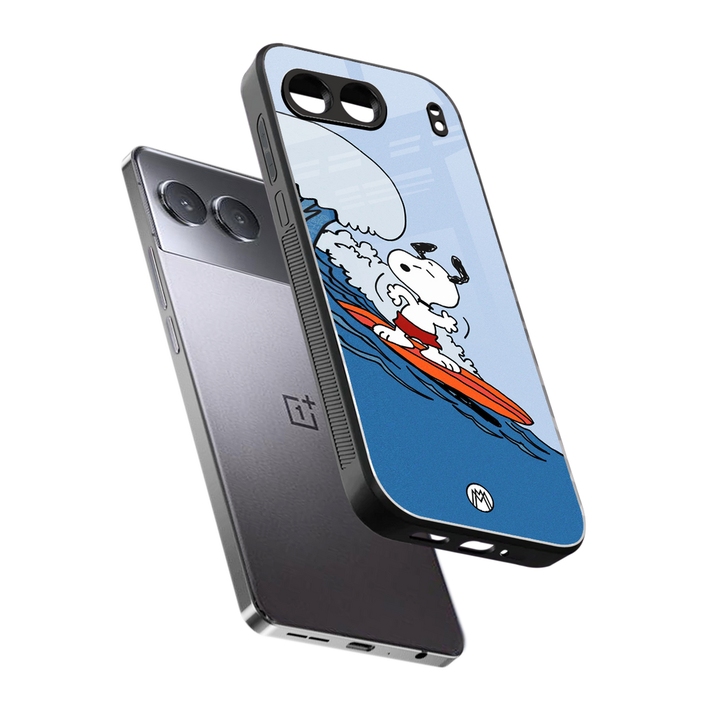 snoopy surfing back phone cover | glass case for oneplus nord 4