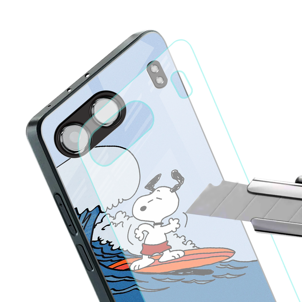 snoopy surfing back phone cover | glass case for oneplus nord 4