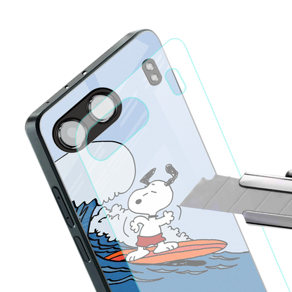 snoopy surfing back phone cover | glass case for oneplus nord 4