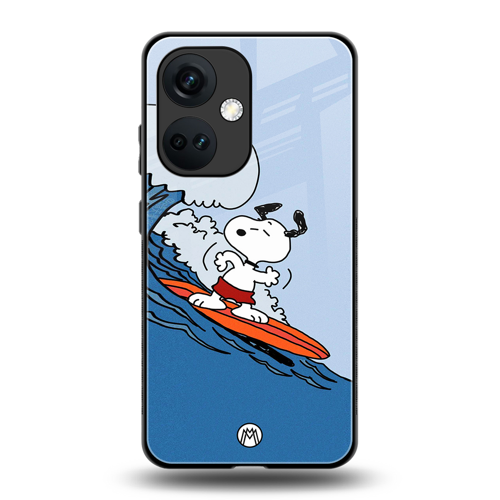 snoopy surfing back phone cover | glass case for oneplus nord ce 3