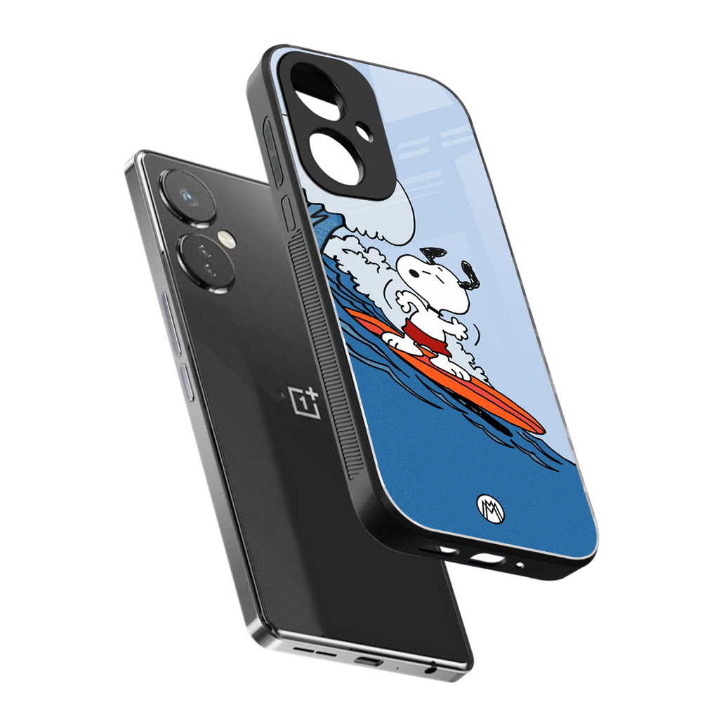 snoopy surfing back phone cover | glass case for oneplus nord ce 3