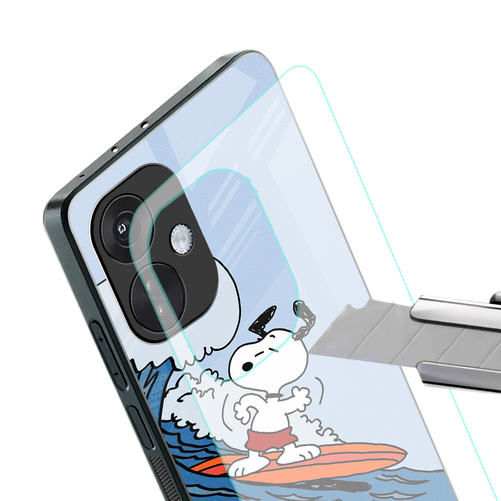 snoopy surfing back phone cover | glass case for oneplus nord ce 3
