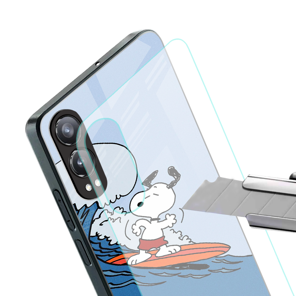 snoopy surfing back phone cover | glass case for oneplus nord ce 4 lite